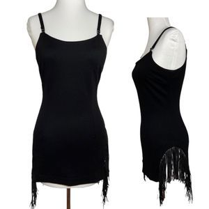 Poster GRL Sleeveless Top Blouse Sz M Medium Leather Fringe Sides Black Stretch